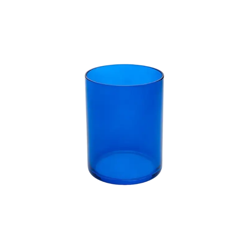 Lateral Objects Gem Tumbler Set — hand-blown sapphire blue glass tumbler, translucent cylinder shape