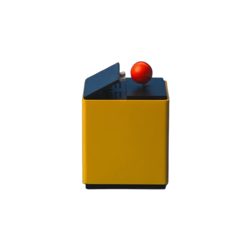 Multiplie Editions La Machine, kinetic art object in yellow, blue, and red Memphis Milano design