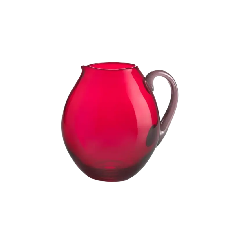 NasonMoretti Dandy Jug — Murano glass pitcher, blueberry-red two-tone with opaque crushed handle