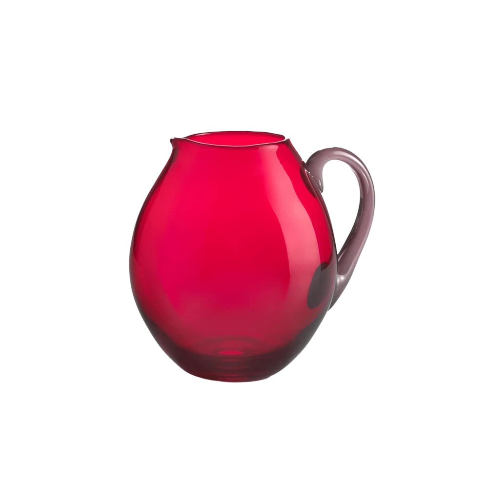 NasonMoretti Dandy Jug — Murano glass pitcher, blueberry-red two-tone with opaque crushed handle