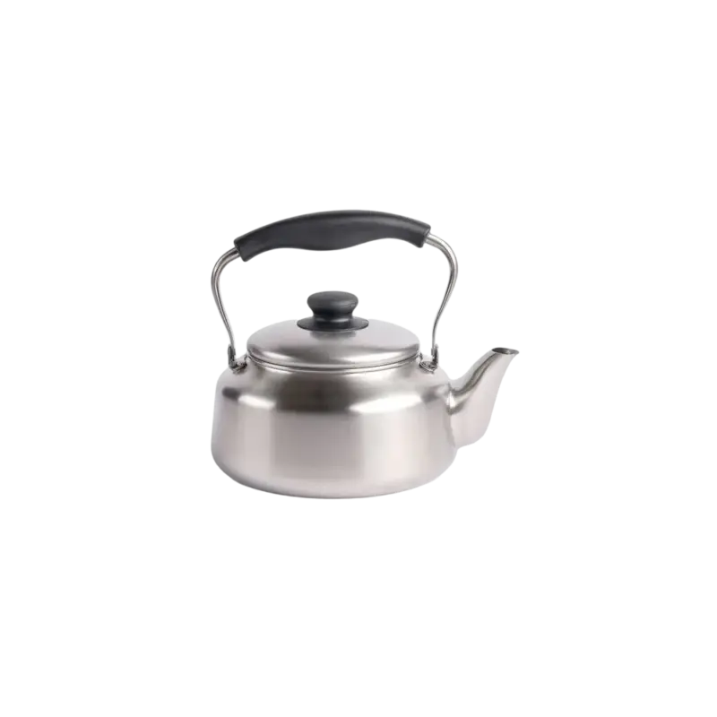 Sori Yanagi Stainless Steel Kettle -- stovetop kettle, brushed matte stainless steel with black Bakelite handle