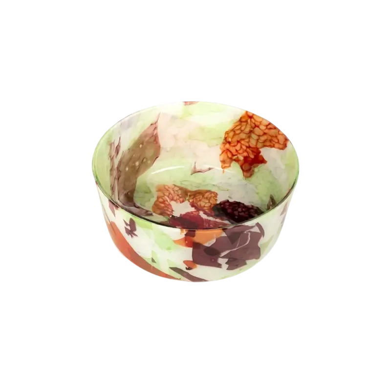 Stories of Italy Spring Large Bowl — mouth-blown Murano glass bowl, green amethyst and red terrazzo-like pattern on ivory base