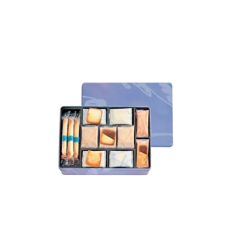 Yoku Moku Cinq Délices — Japanese butter cookie assortment, five varieties individually wrapped in signature blue tin